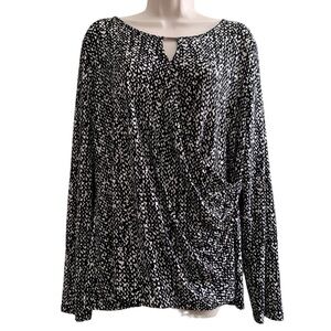 Talbots Faux Wrap Decorative Neck Long Sleeve Knit Pullover Blouse Size XL